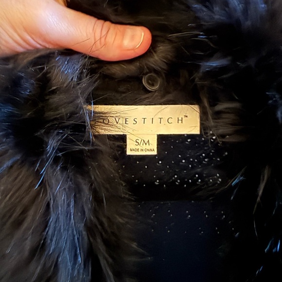 NWOT Lovestitch Black Faux Fur Trim Coatigan - Picture 3 of 14